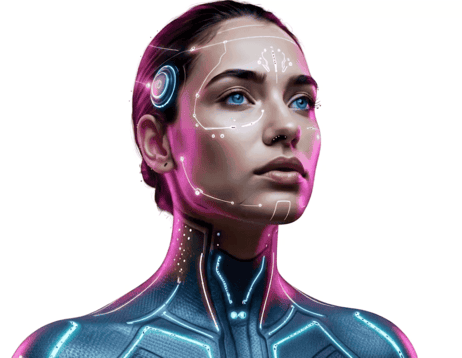 Frontier Humans hero background showcasing futuristic technology and human enhancement